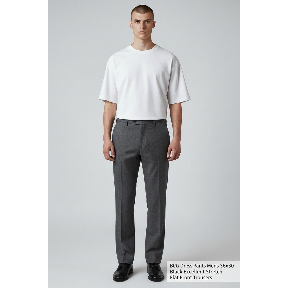 BCG Dress Pants Mens‎ 36x30 Black Excellent Stretch Flat Front Trousers